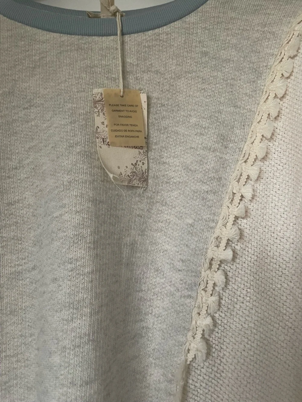 Hem & Thread Cream & Light Blue Crewneck Sweater - Picture 2 of 7